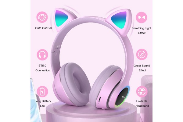 L450 Wireless Bluetooth Cat-Ear Headphones with RGB Breathing LED Lights