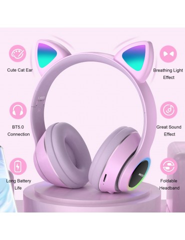 L450 Wireless Bluetooth Cat-Ear Headphones with RGB Breathing LED Lights