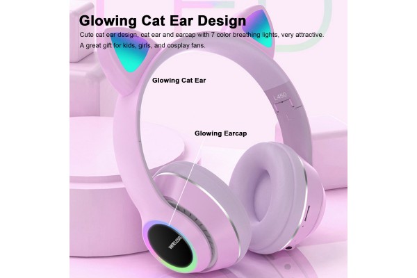 L450 Wireless Bluetooth Cat-Ear Headphones with RGB Breathing LED Lights