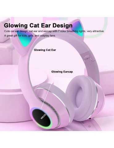 L450 Wireless Bluetooth Cat-Ear Headphones with RGB Breathing LED Lights