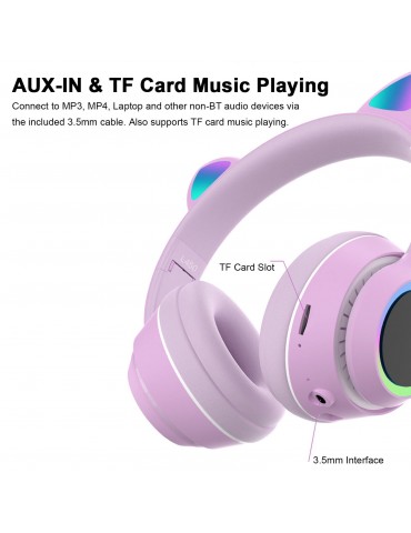 L450 Wireless Bluetooth Cat-Ear Headphones with RGB Breathing LED Lights