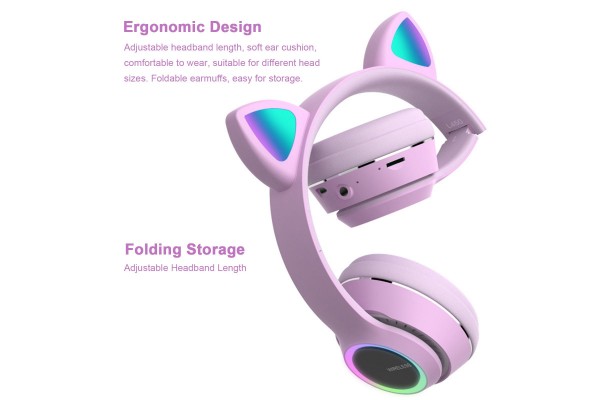 L450 Wireless Bluetooth Cat-Ear Headphones with RGB Breathing LED Lights
