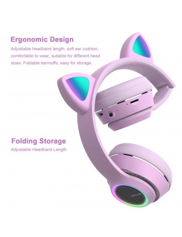 L450 Wireless Bluetooth Cat-Ear Headphones with RGB Breathing LED Lights