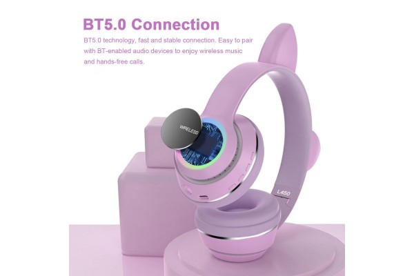 L450 Wireless Bluetooth Cat-Ear Headphones with RGB Breathing LED Lights