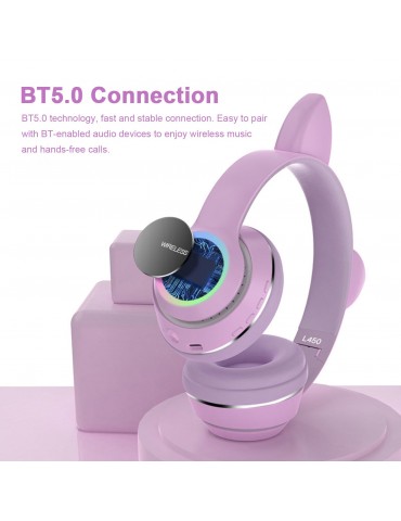 L450 Wireless Bluetooth Cat-Ear Headphones with RGB Breathing LED Lights