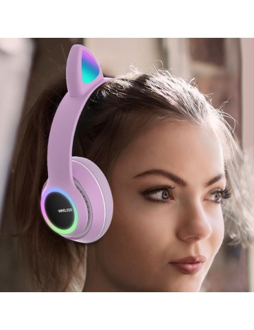 L450 Wireless Bluetooth Cat-Ear Headphones with RGB Breathing LED Lights