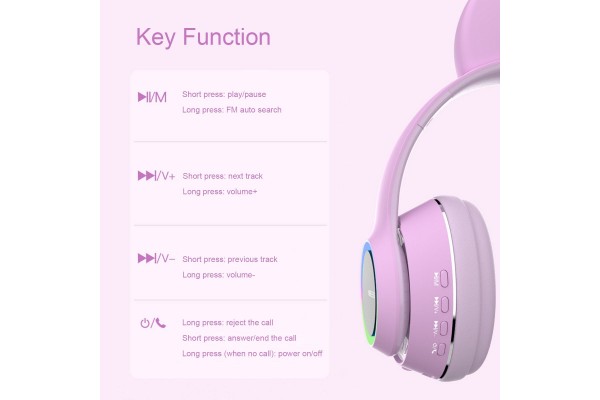 L450 Wireless Bluetooth Cat-Ear Headphones with RGB Breathing LED Lights
