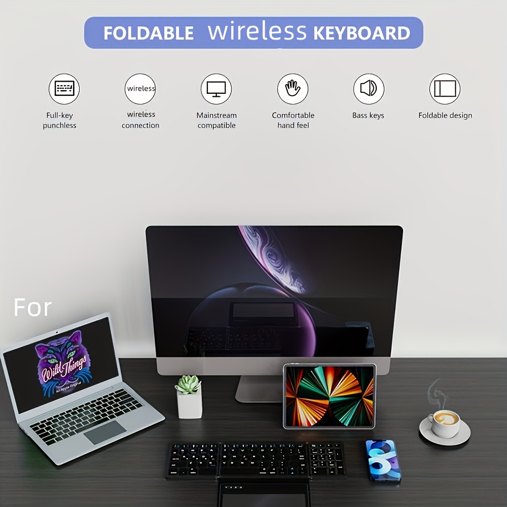 Foldable Wireless Keyboard with Touchpad — Bluetooth & Rechargeable