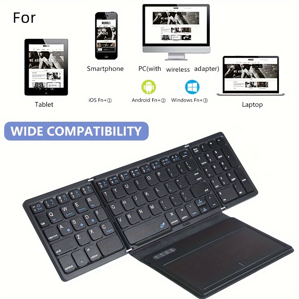 Foldable Wireless Keyboard with Touchpad — Bluetooth & Rechargeable