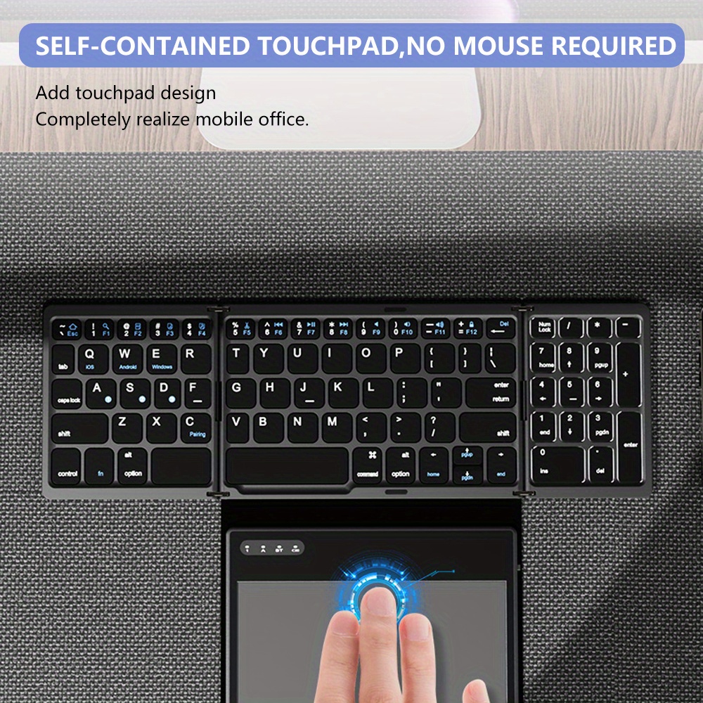 Foldable Wireless Keyboard with Touchpad — Bluetooth & Rechargeable