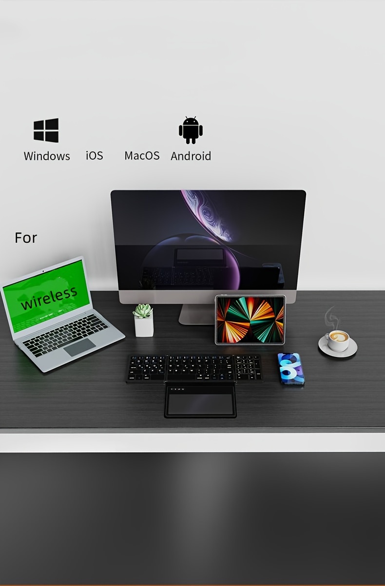 Foldable Wireless Keyboard with Touchpad — Bluetooth & Rechargeable