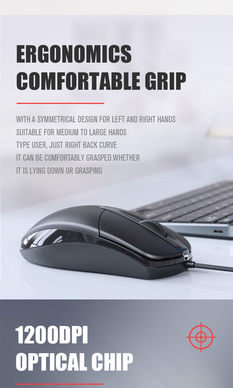 Ultra-Thin Ergonomic Gaming Mouse – 1200 DPI, Wired, 95g