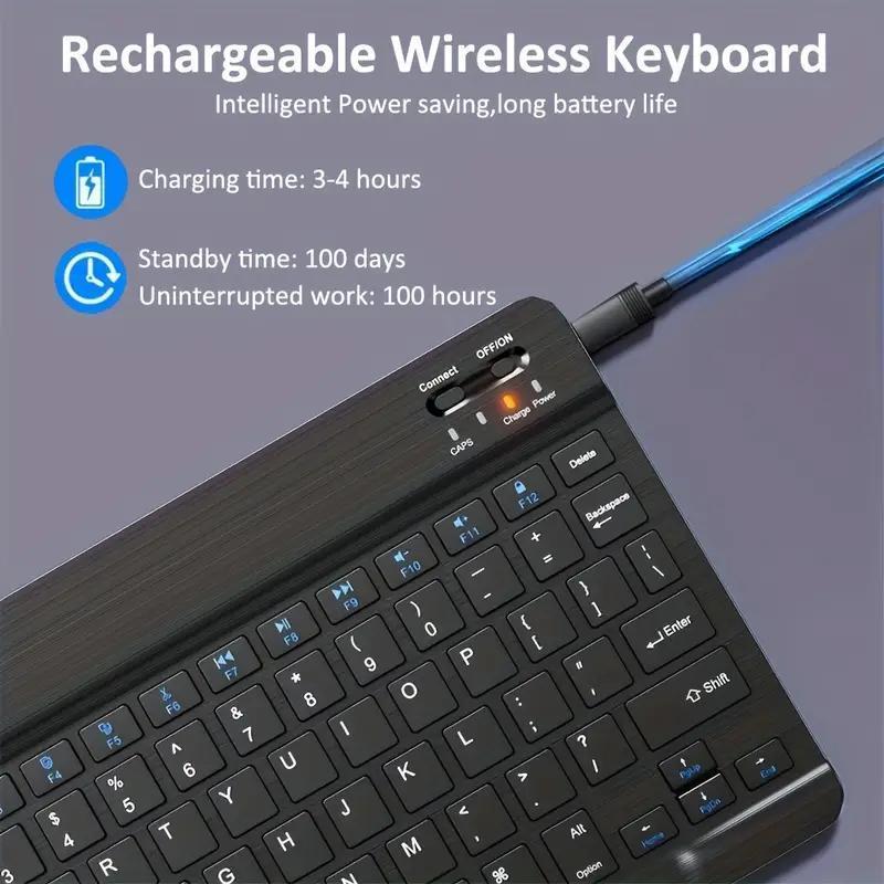 Side view showing the keyboard's ultra-slim profile and the mouse's ergonomic shape