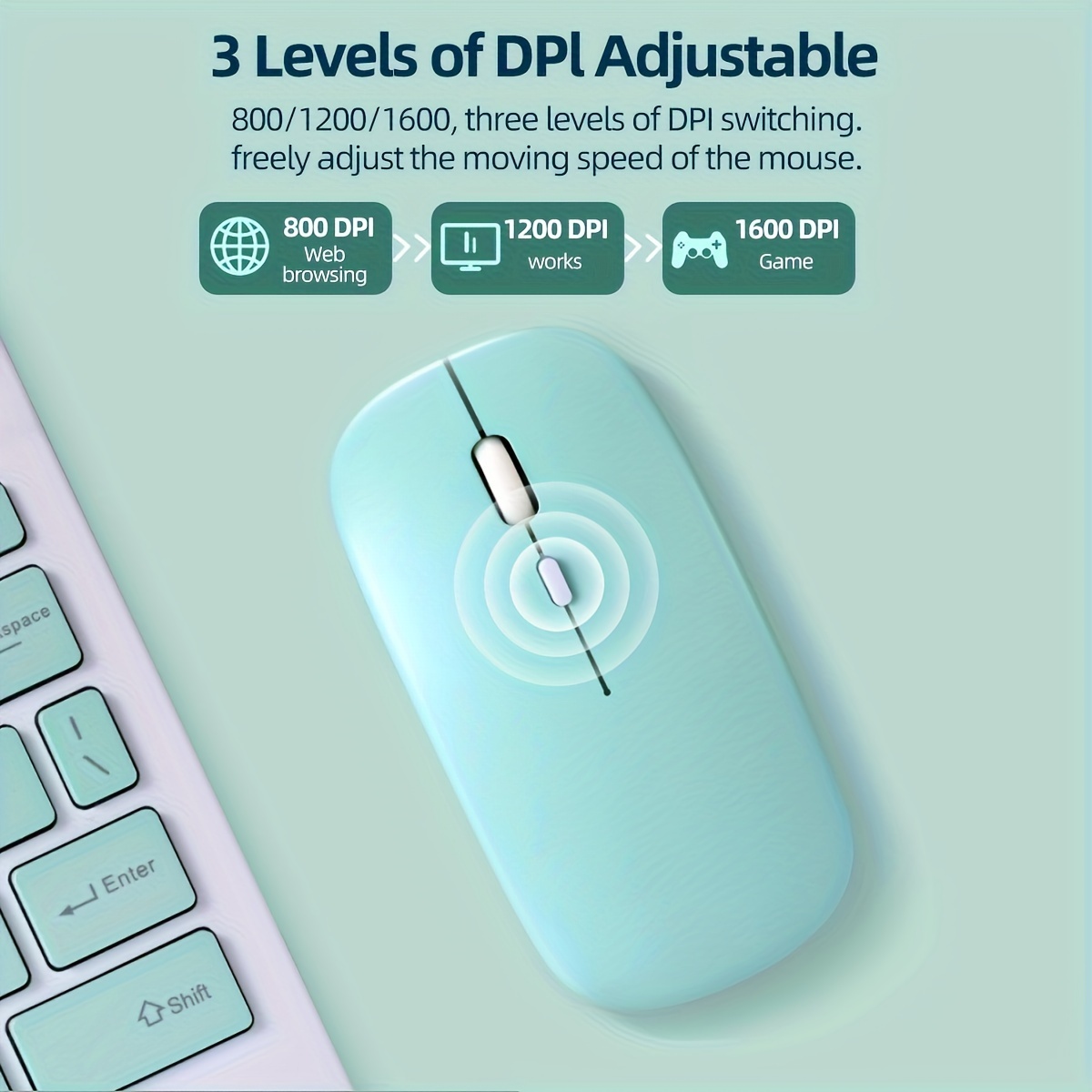 Universal Wireless Optical Mouse — 3-Stage DPI Adjustment & Silent Click Technology
