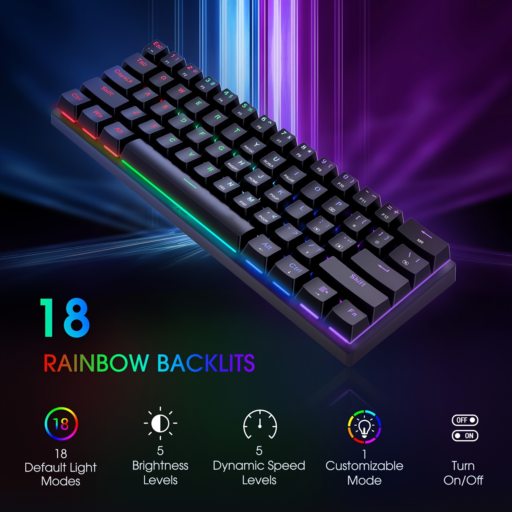 60% Mechanical Gaming Keyboard — Blue Switches, RGB Backlight, Wired