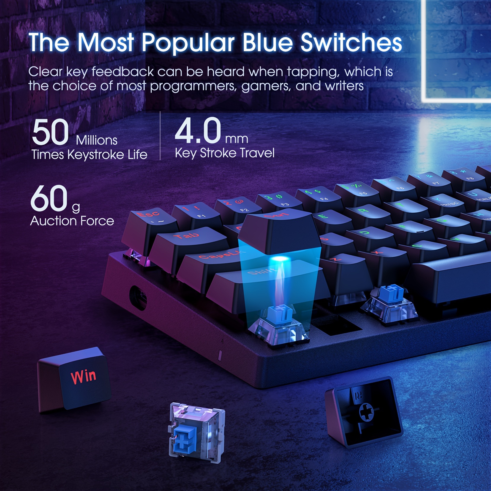 60% Mechanical Gaming Keyboard — Blue Switches, RGB Backlight, Wired