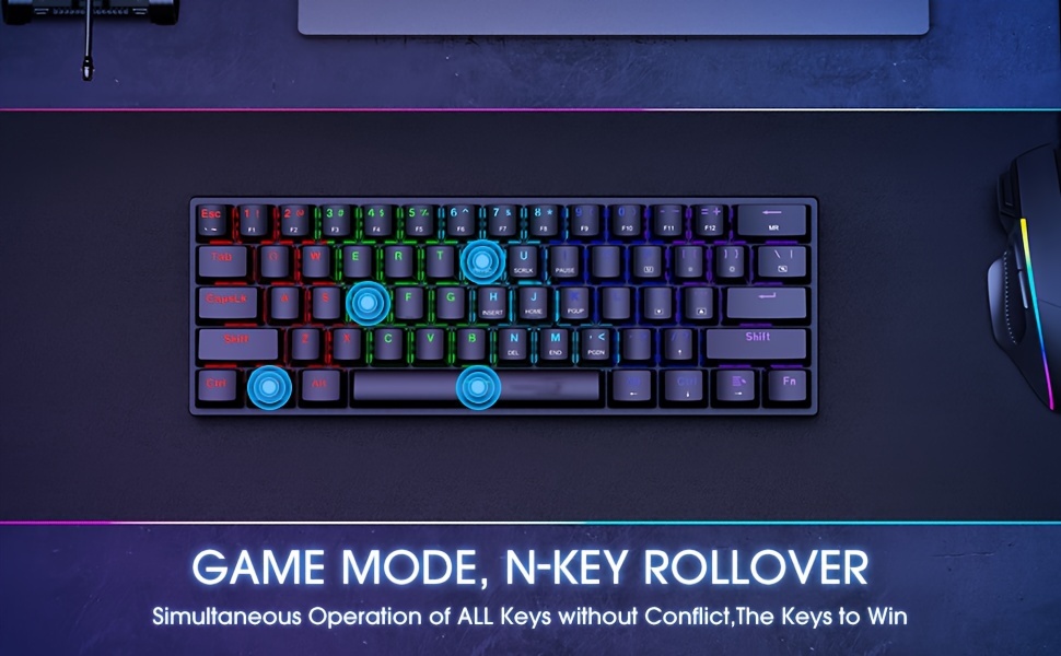 60% Mechanical Gaming Keyboard — Blue Switches, RGB Backlight, Wired