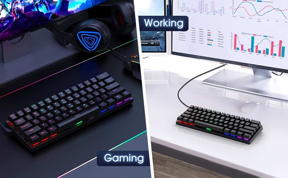60% Mechanical Gaming Keyboard — Blue Switches, RGB Backlight, Wired