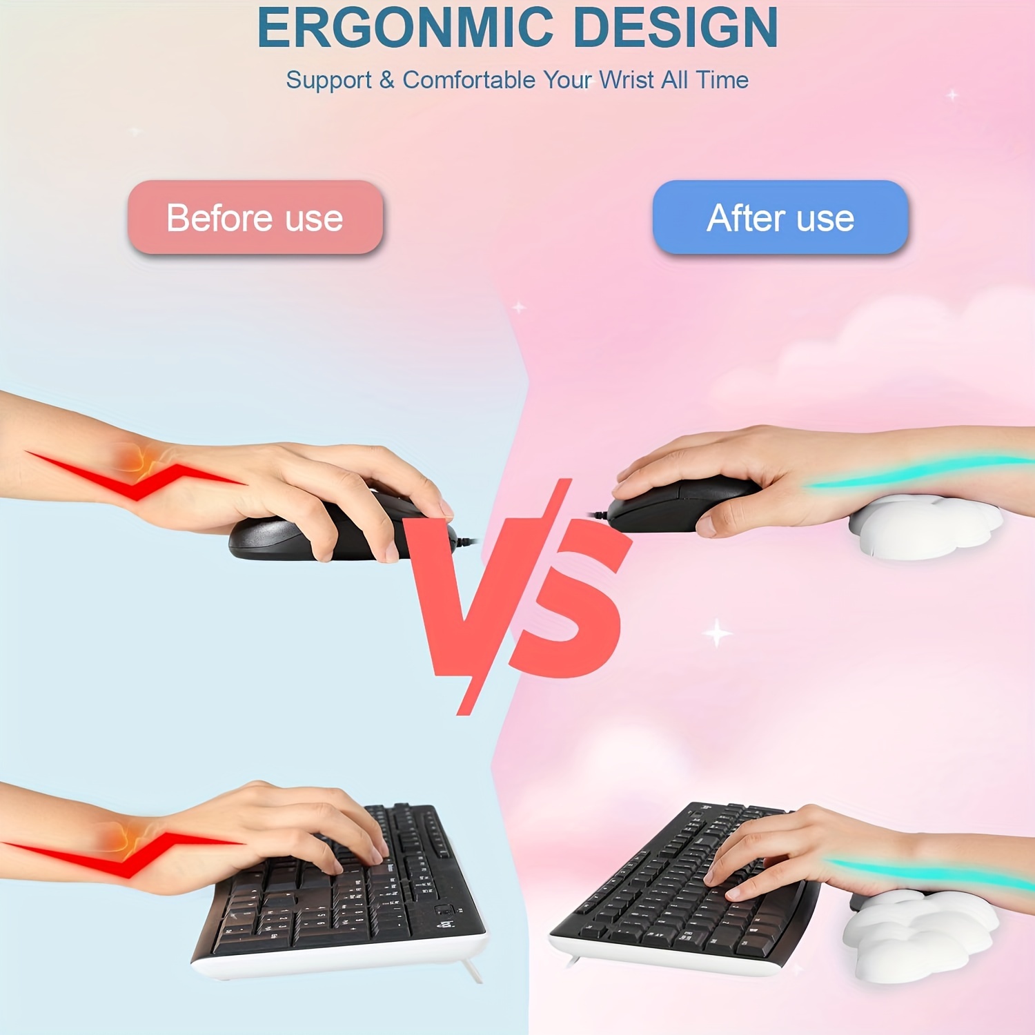 Cloud-Shaped Memory Foam Keyboard Wrist Rest and Mouse Pad Set