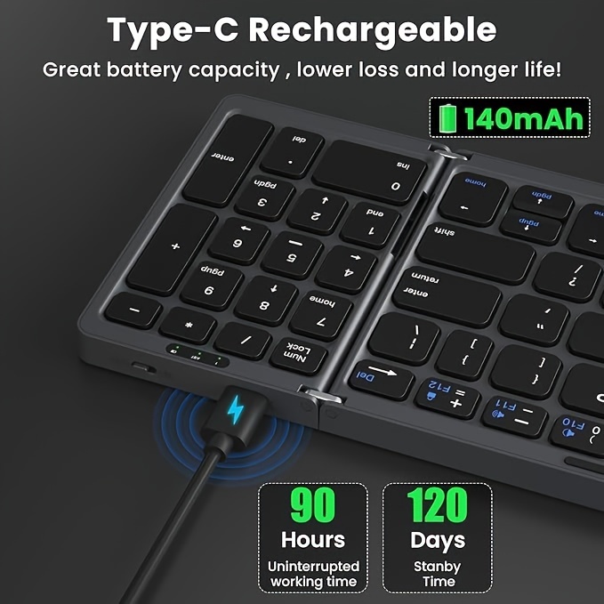 Tri-Fold Bluetooth Keyboard with Numeric Keypad