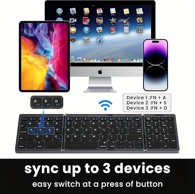 Tri-Fold Bluetooth Keyboard with Numeric Keypad