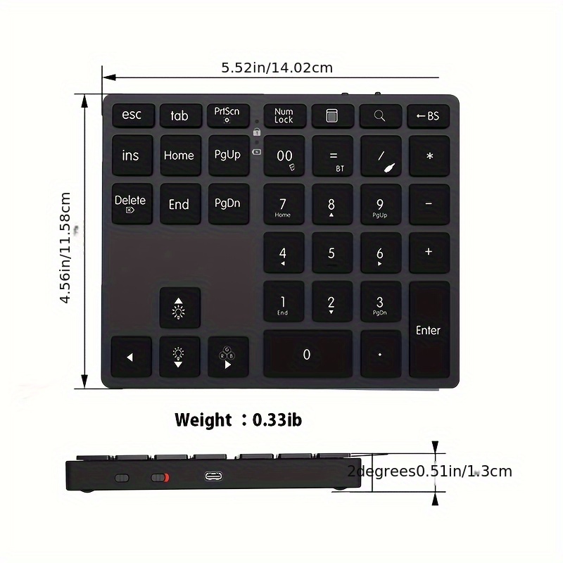 Wireless Rechargeable Numeric Keypad – 2.4G & Bluetooth 5.0