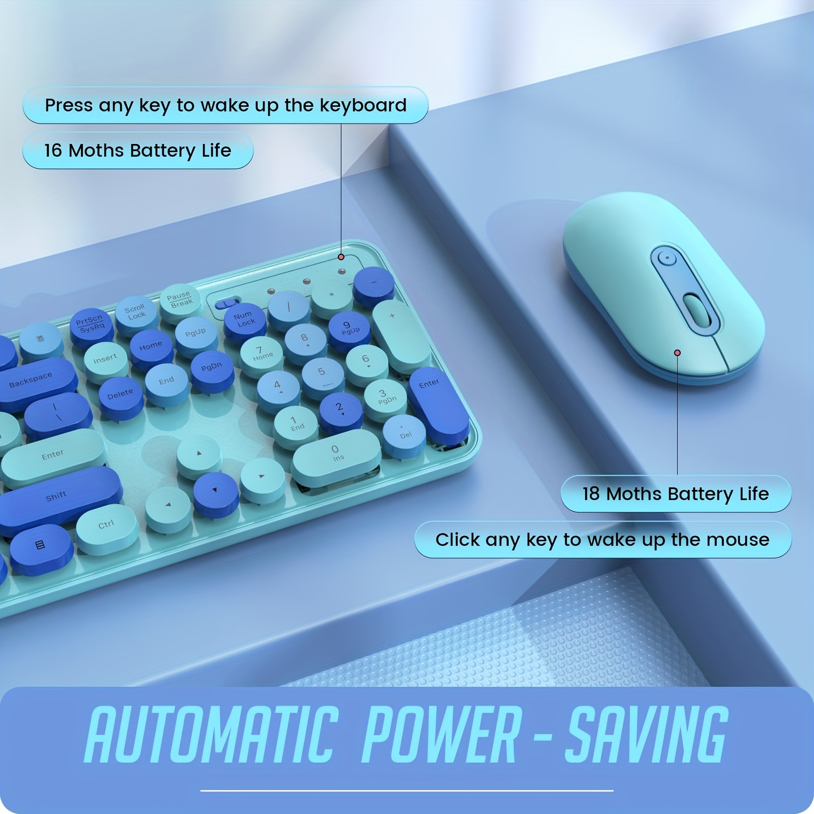 Wireless Keyboard and Mouse Set — Typewriter-Style Silent Keyboard