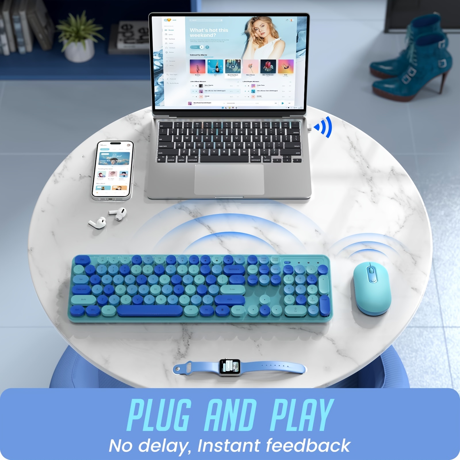 Wireless Keyboard and Mouse Set — Typewriter-Style Silent Keyboard