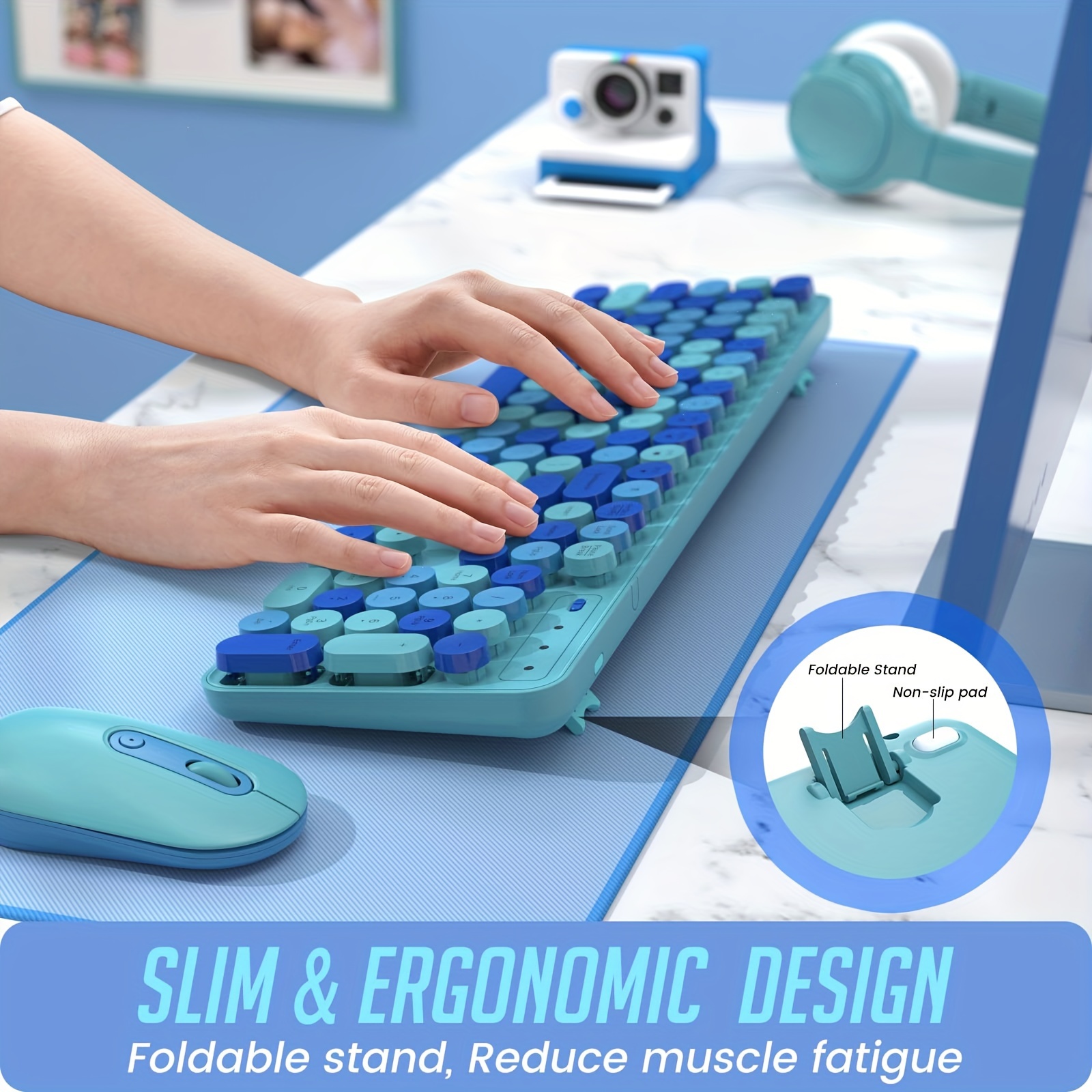 Wireless Keyboard and Mouse Set — Typewriter-Style Silent Keyboard