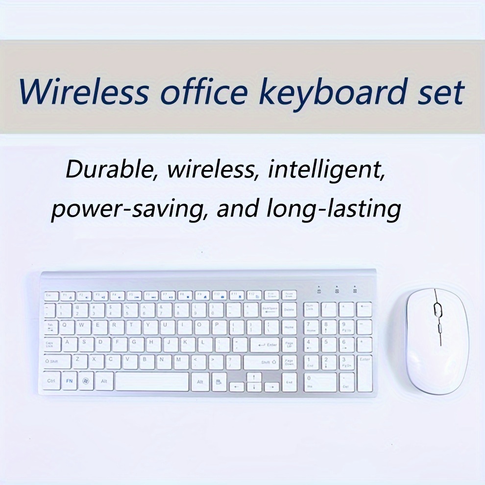 Wireless Keyboard and Mouse Set — 2.4G RF, Silent, Full-Size
