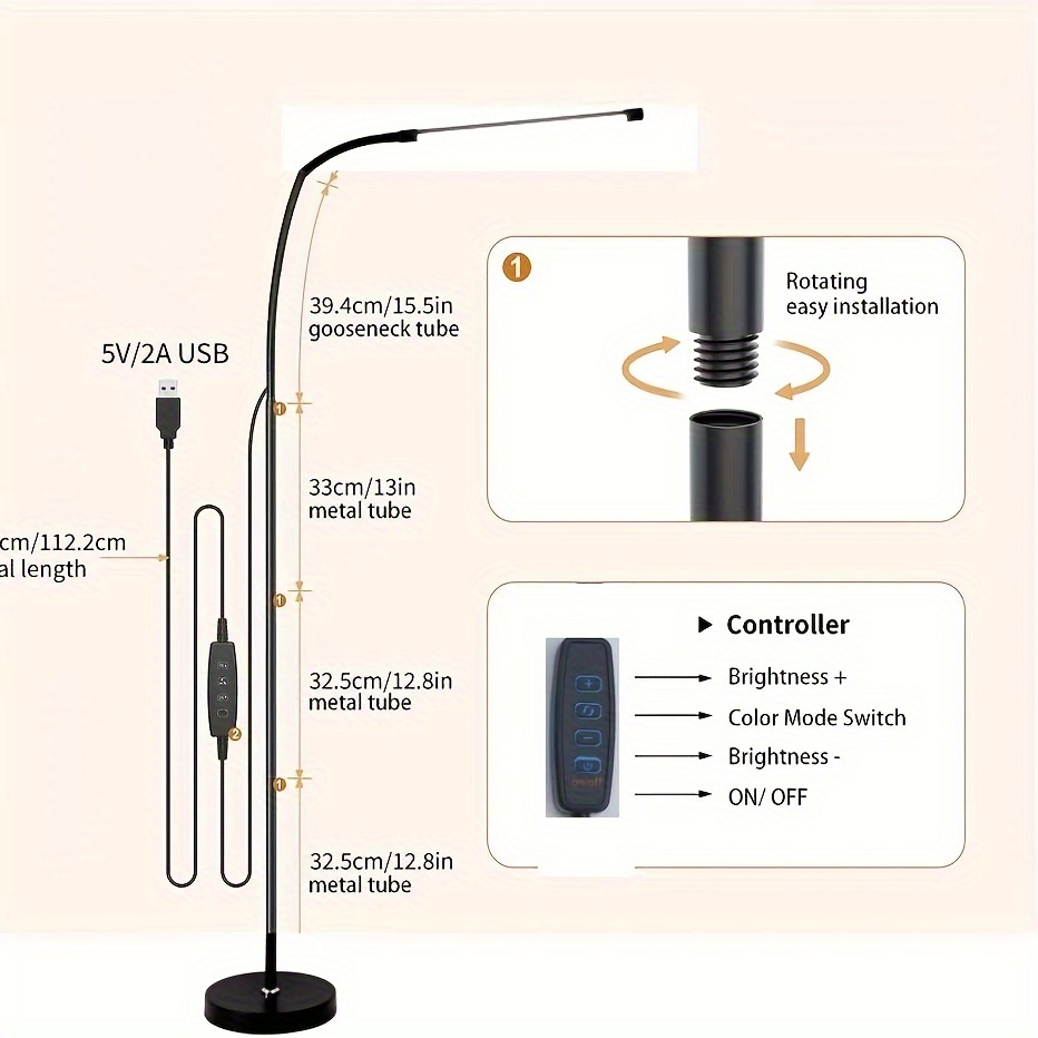 Adjustable Gooseneck LED Floor Lamp — 3 Color Temperatures, 10 Brightness Levels