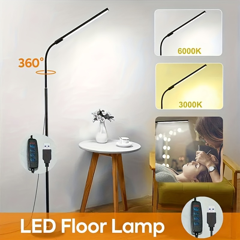 Adjustable Gooseneck LED Floor Lamp — 3 Color Temperatures, 10 Brightness Levels
