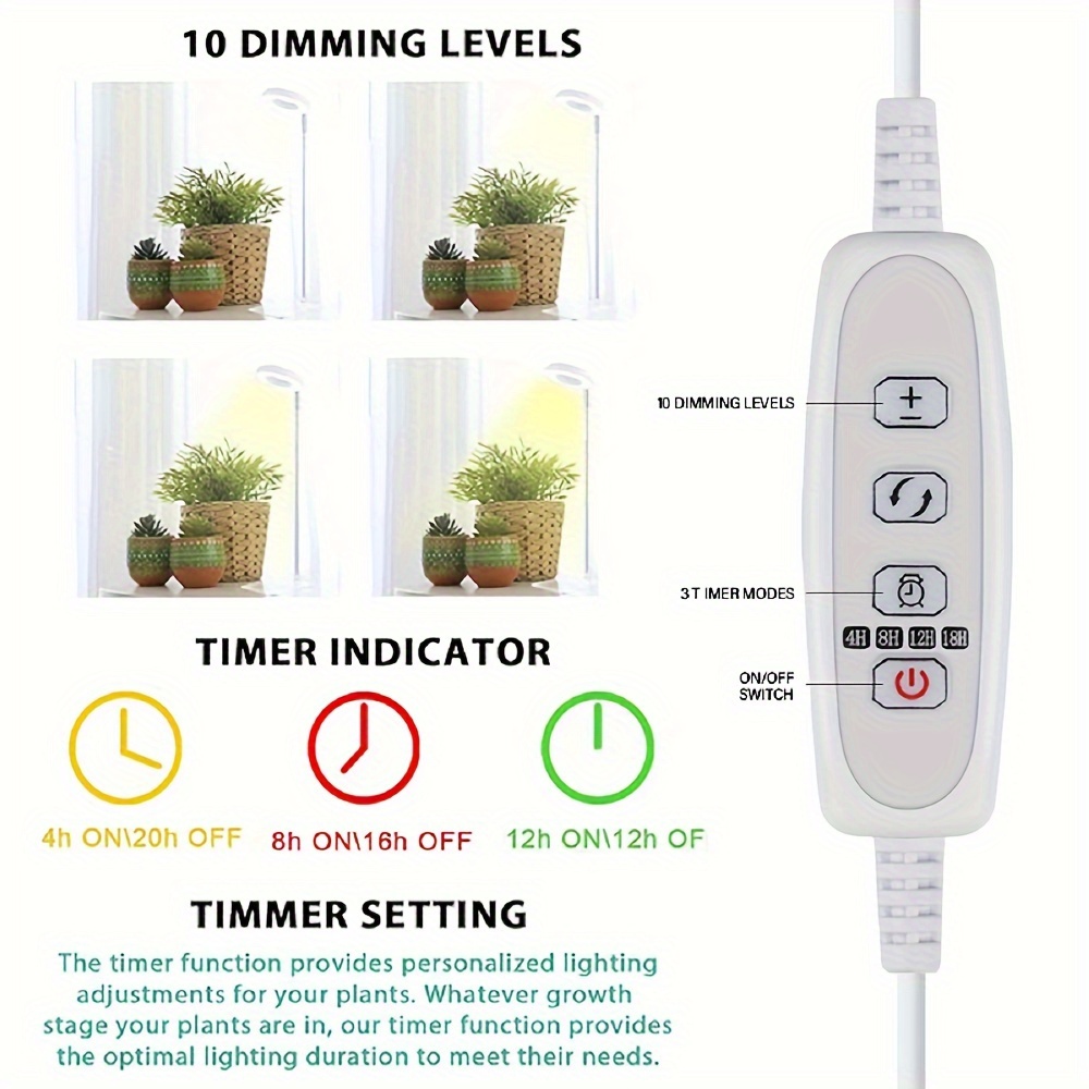 USB LED Plant Grow Light — Full Spectrum + Red/Blue Spectrum, 4-Level Dimming