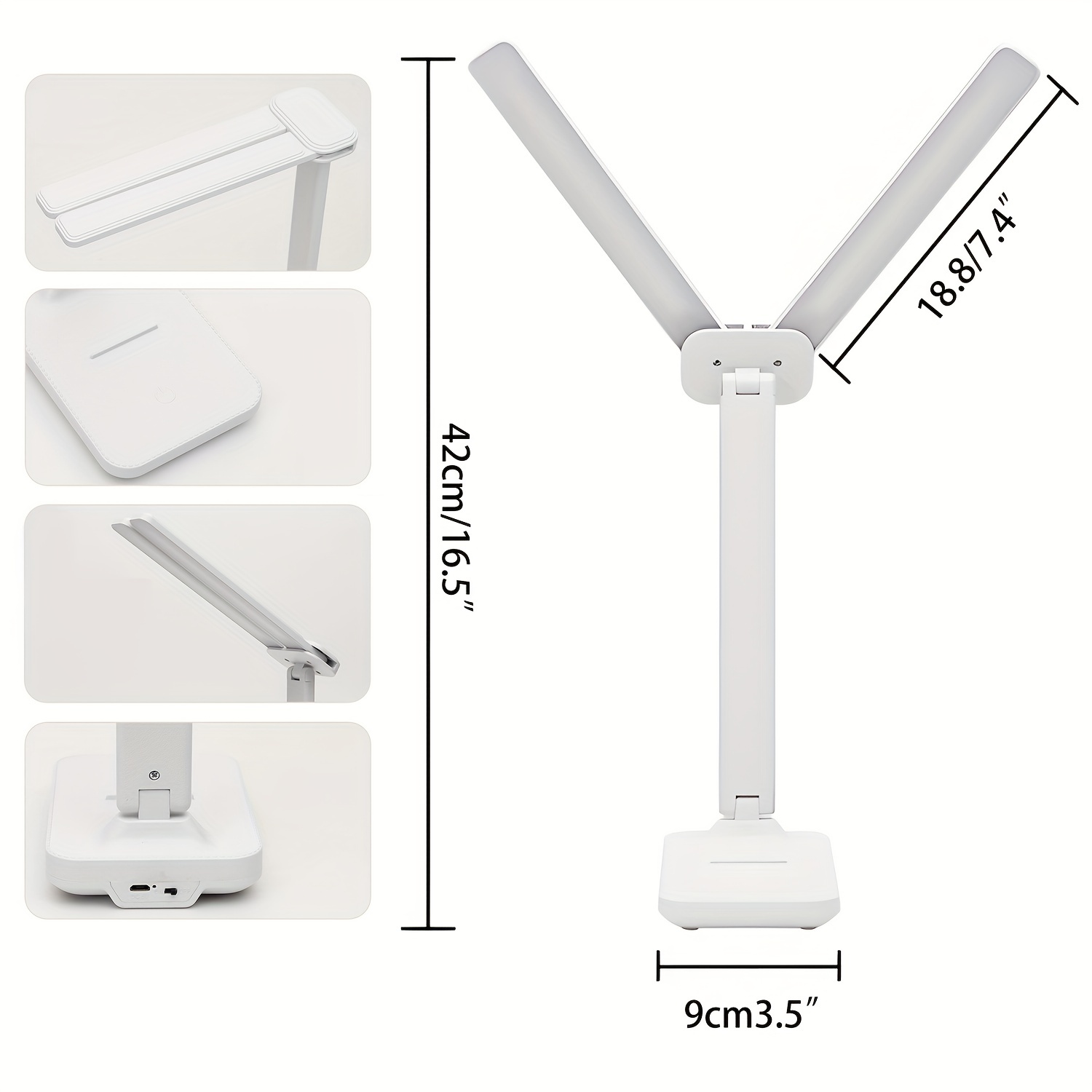 Flicker-Free LED Desk Lamp — 3 Color Temperature Modes, Touch Control, USB Rechargeable