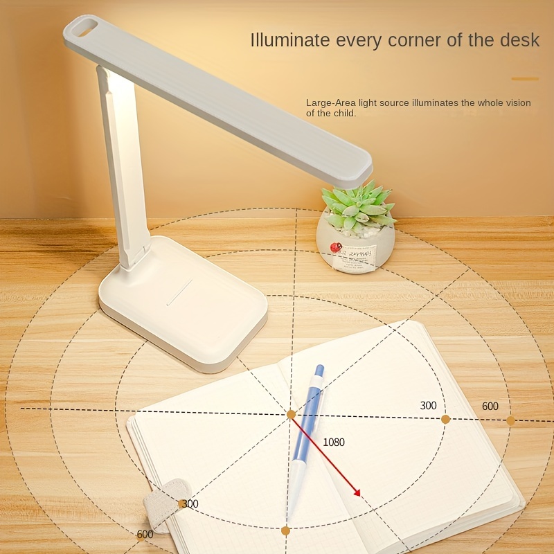 Flicker-Free LED Desk Lamp — 3 Color Temperature Modes, Touch Control, USB Rechargeable