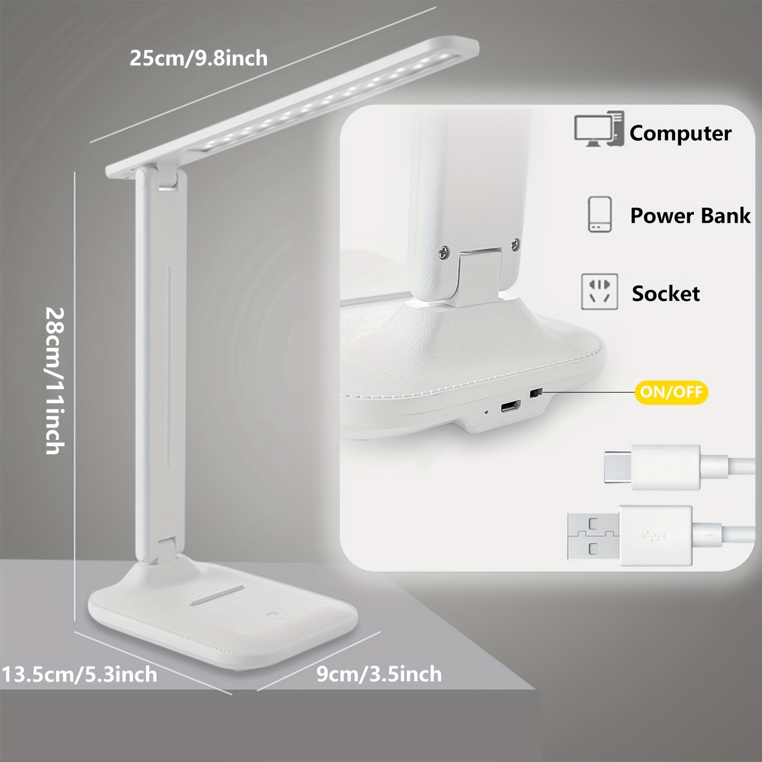 Flicker-Free LED Desk Lamp — 3 Color Temperature Modes, Touch Control, USB Rechargeable