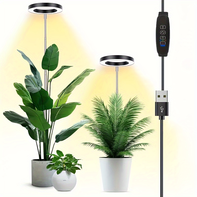USB供电、可调高度LED植物生长灯，适用于幼苗和花卉——适配16至60厘米高的植株