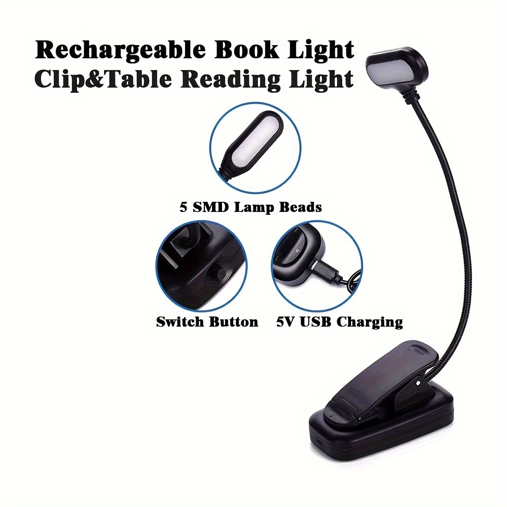 Flexible Clamp-On Book Light — USB-Rechargeable LED Reading Lamp