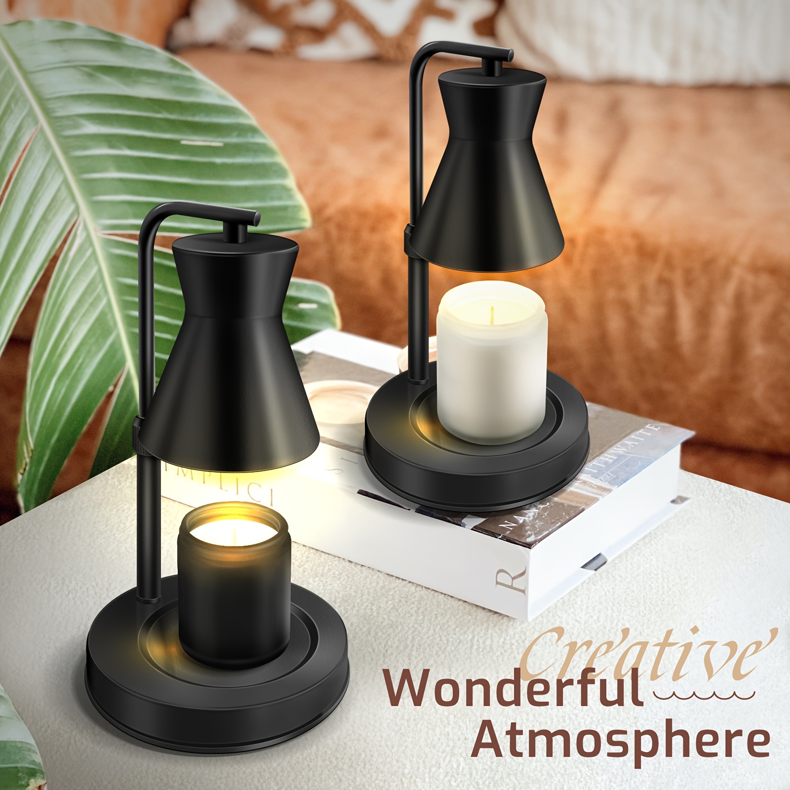 Modern Dimmable Candle Warmer Lamp — Black, Height-Adjustable