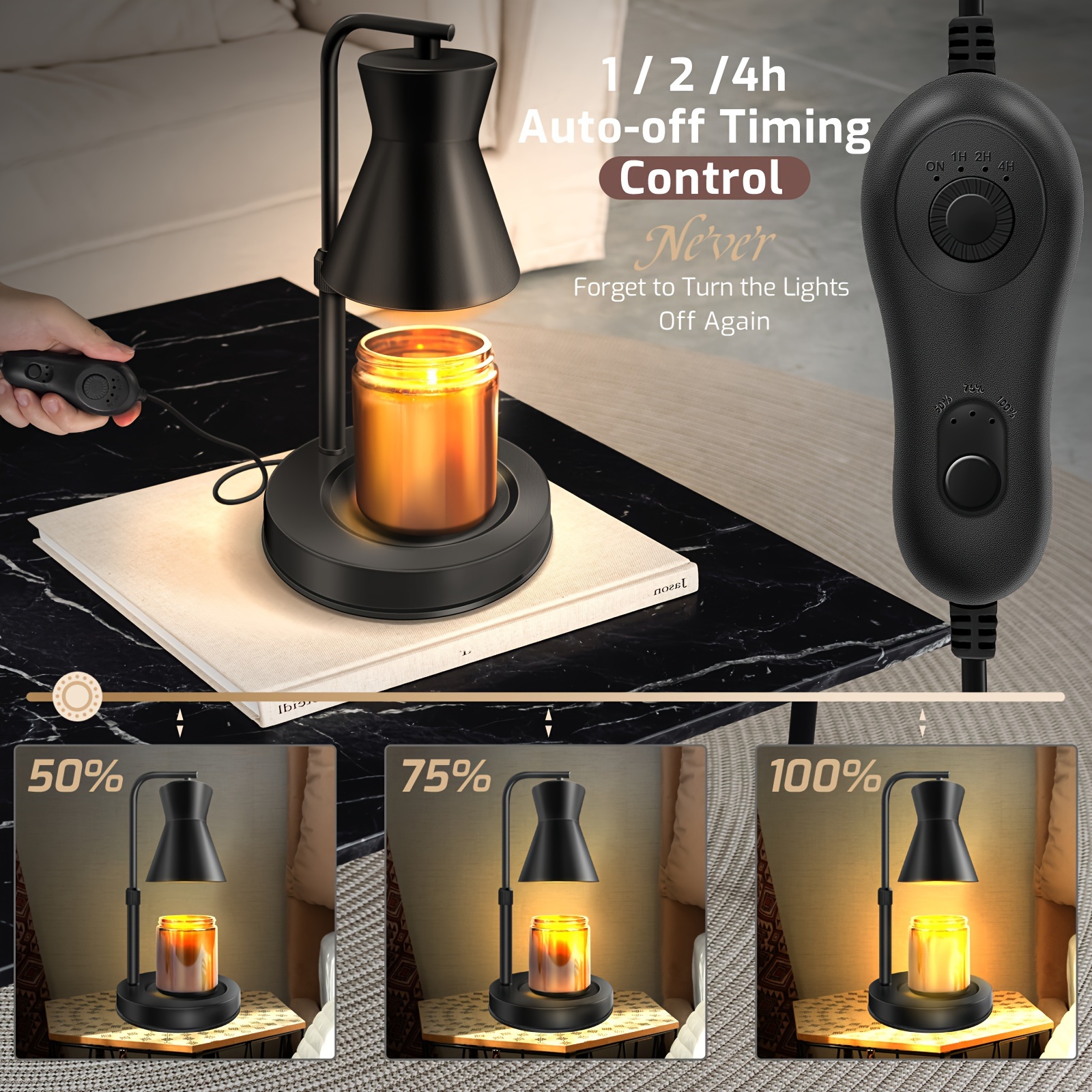 Side view highlighting dimmer buttons and metal construction details
