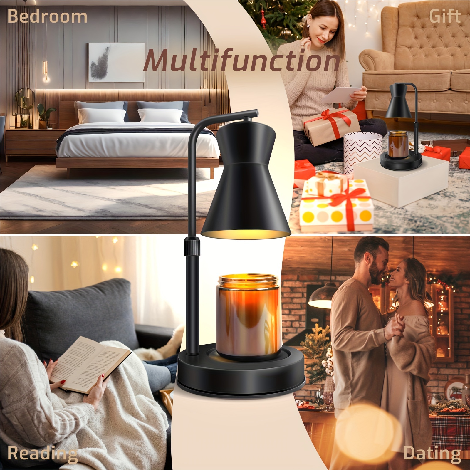 Modern Dimmable Candle Warmer Lamp — Black, Height-Adjustable