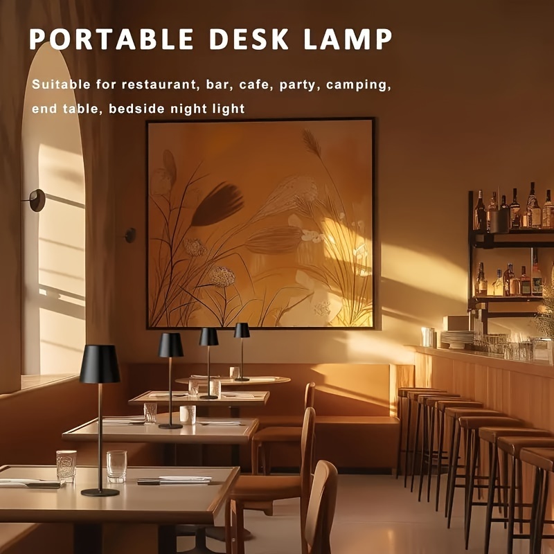 Dimmable metal touch-control desk lamp with rectangular shade and USB charging — front view