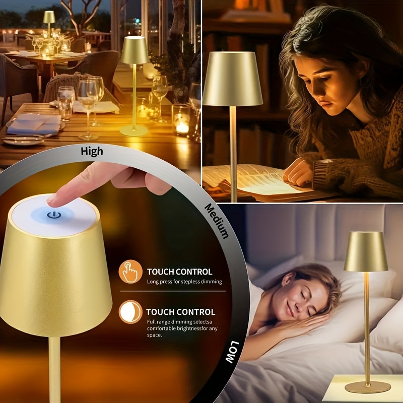 Adjustable Metal Desk Lamp — Touch Control, USB Charging Port & Built-in Rechargeable Battery