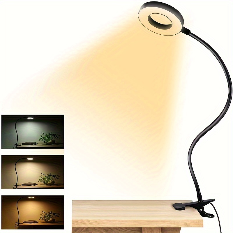 Dimmable LED Reading Lamp — Clamp Mount, Adjustable Brightness & Color Temperature, USB-Powered