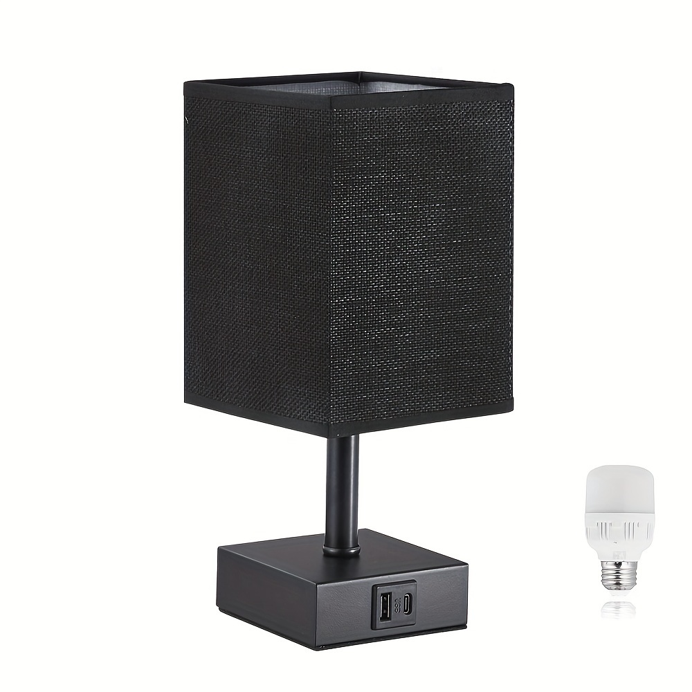 Black Touch-Control Bedside Lamp — 3-Level Dimming, Dual USB-C/A Charging