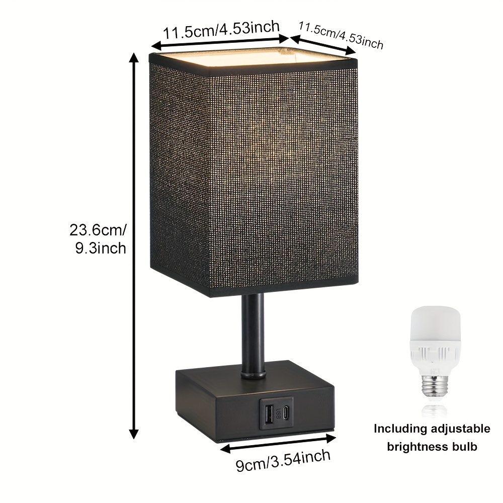 Black Touch-Control Bedside Lamp — 3-Level Dimming, Dual USB-C/A Charging