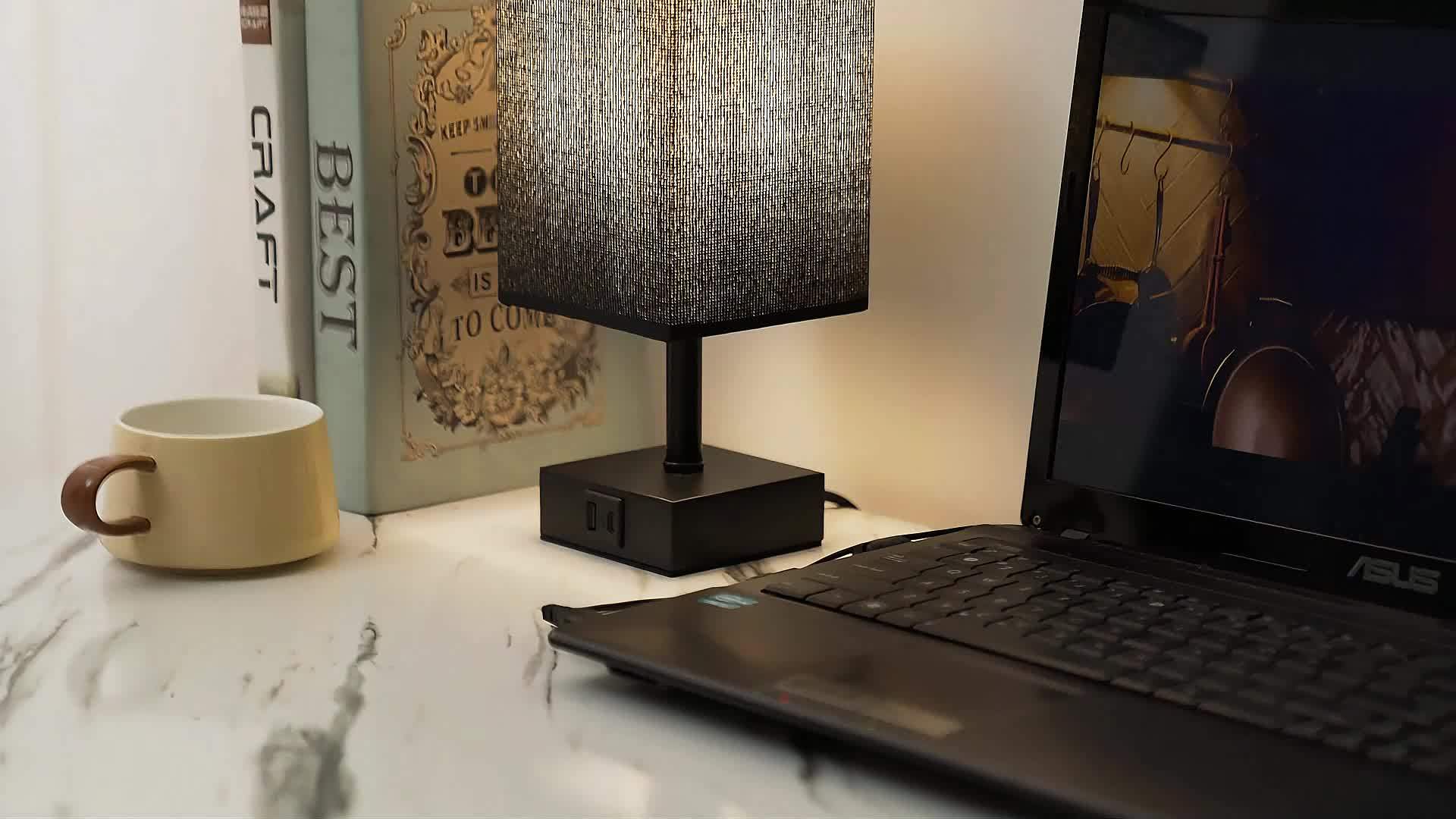 Black Touch-Control Bedside Lamp — 3-Level Dimming, Dual USB-C/A Charging