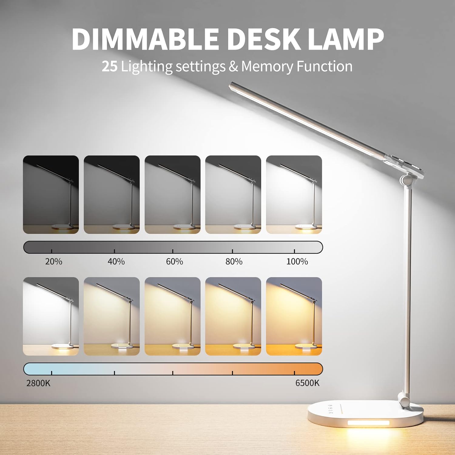 Dual-Arm Desk Lamp — USB Charging, 5 Color Temperature Modes