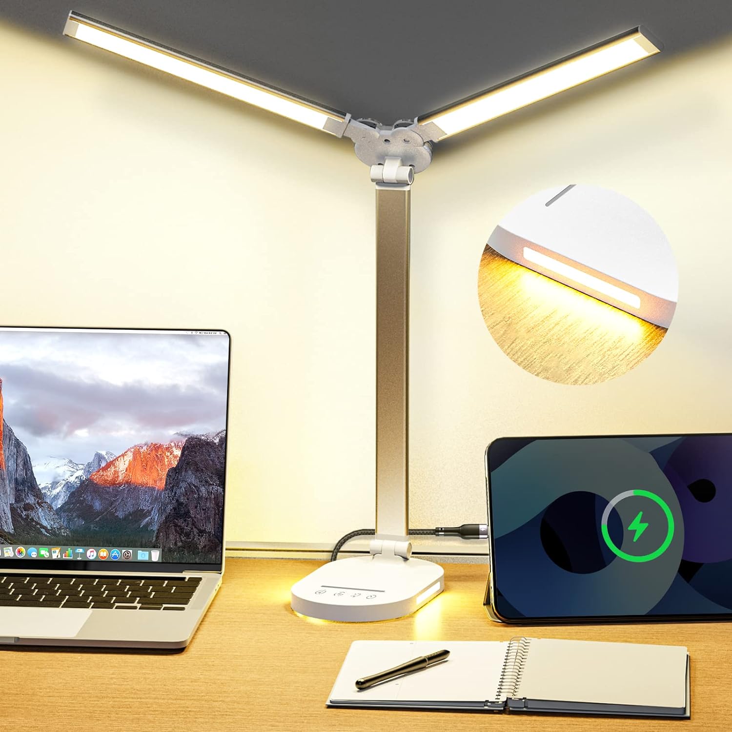Dual-Arm Desk Lamp — USB Charging, 5 Color Temperature Modes