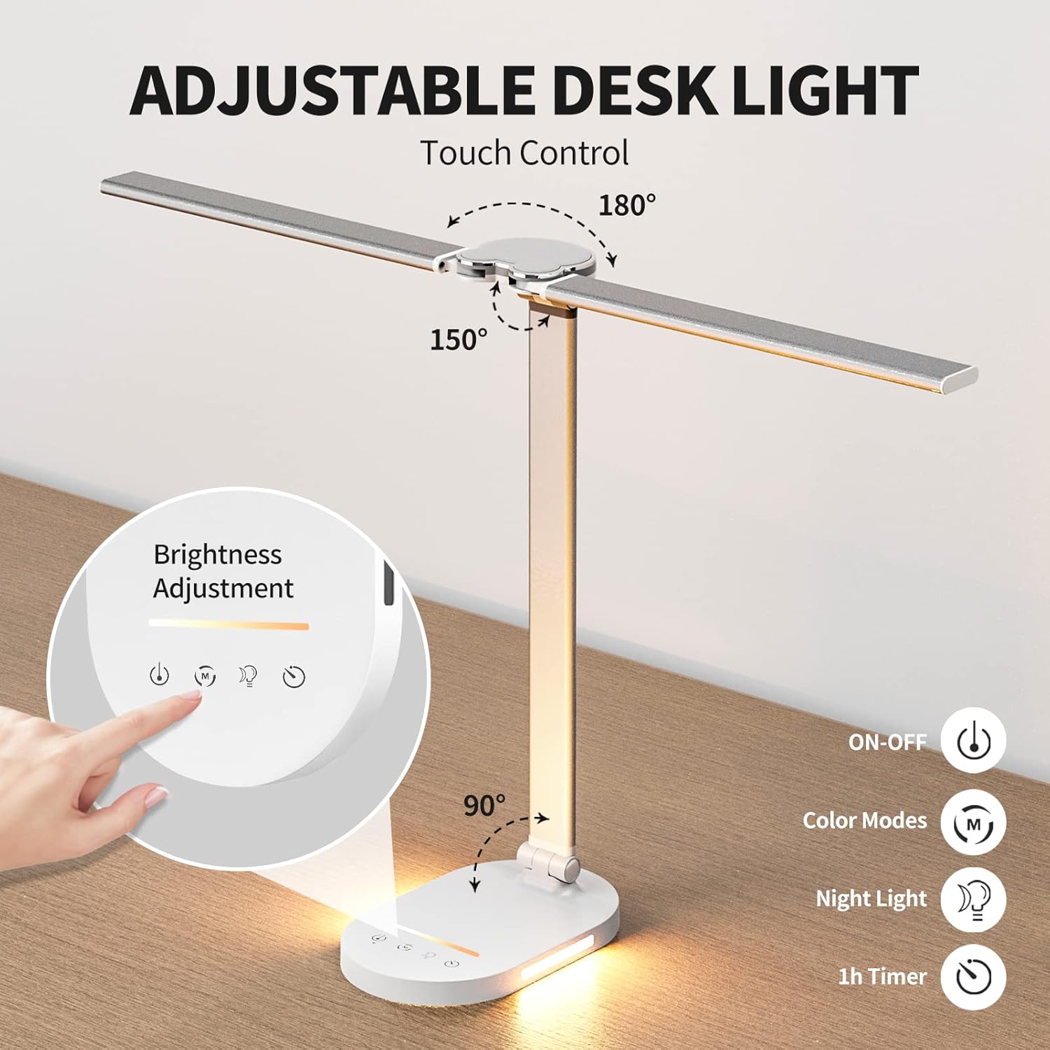 Dual-Arm Desk Lamp — USB Charging, 5 Color Temperature Modes